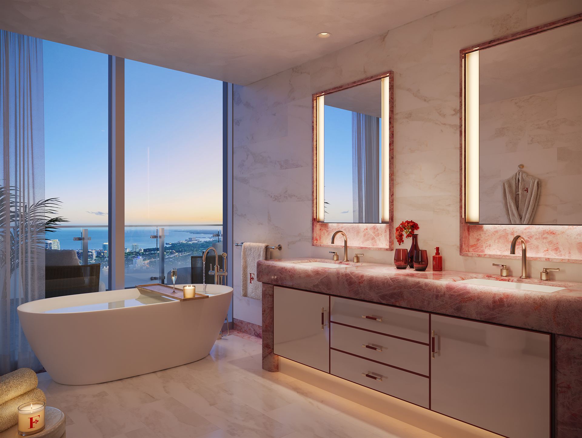 Faena Residences Miami — Sala principal con vista al Atlántico