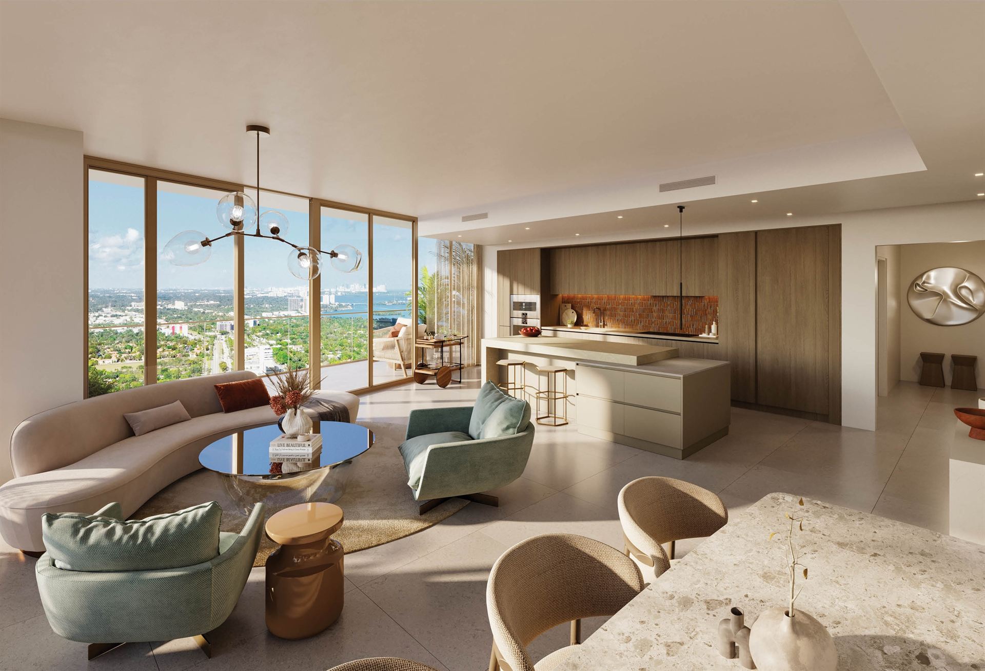 Jean Georges Miami Tropic Residences — Main living room with bay views